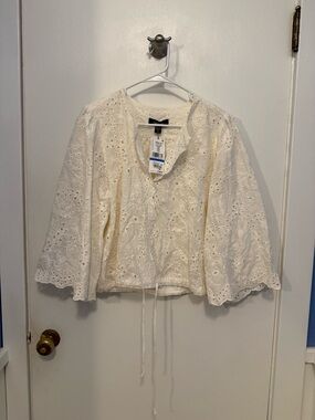 Karen Kane XL Eyelet Lace Tie Waist Bell Sleeve Beachy Boho Cottagecore Top NWT